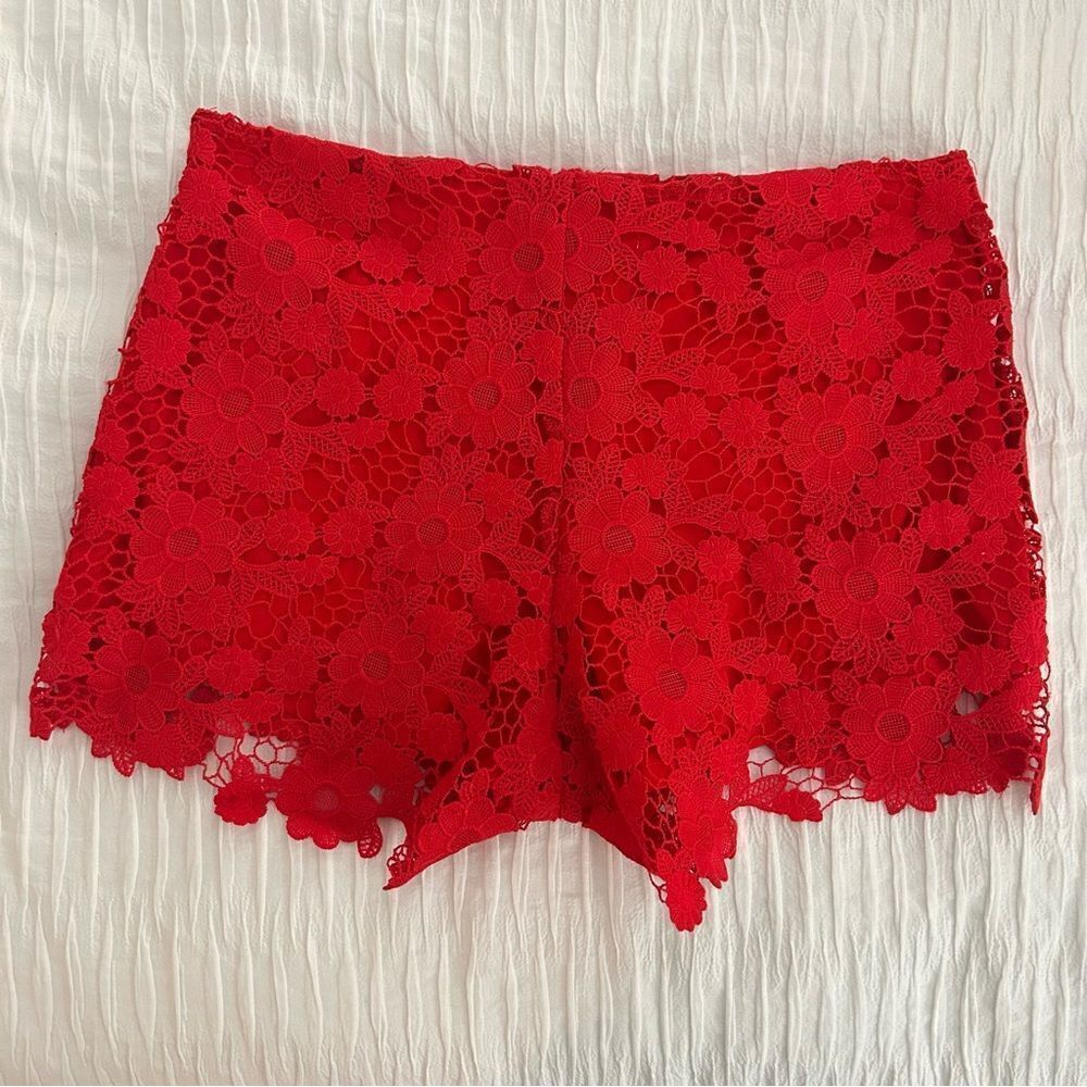 Red Lace Detail Shorts - Picture 5 of 6